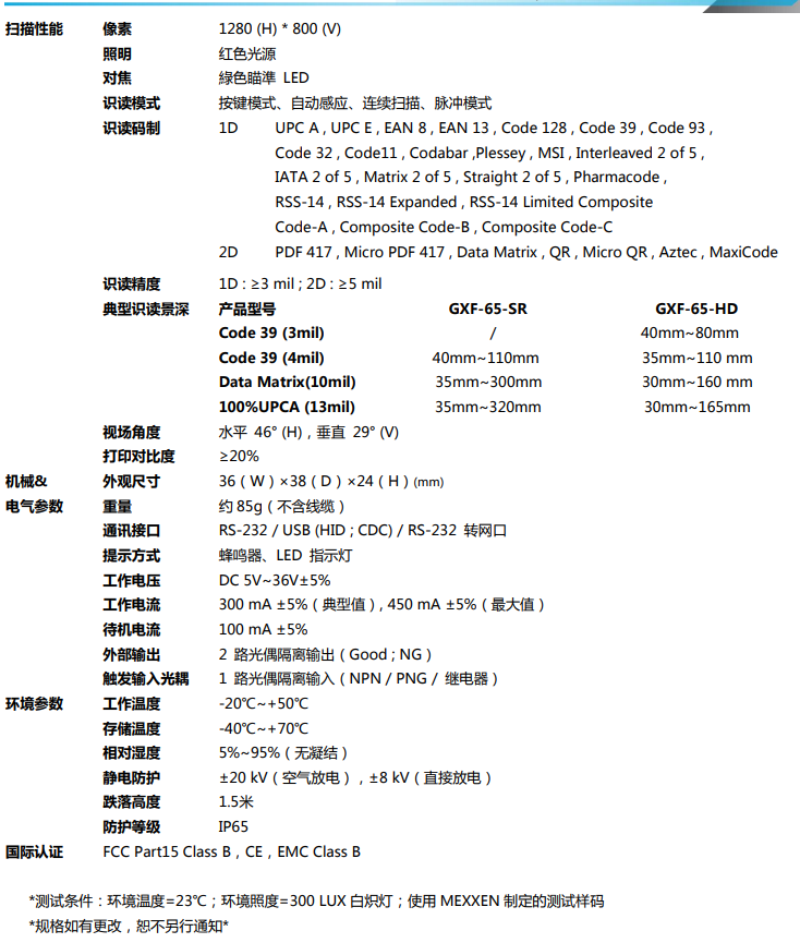 GXF-65Series詳細(xì)參數(shù)圖